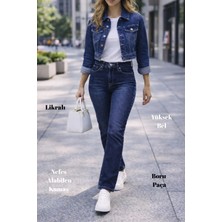 Cedy Denim Kadın Boru Paça Yüksek Bel Regular Fit Likralı Pantolon Esnek Nefes Alabilen Kumaş ile Günlük Kullanım İçin