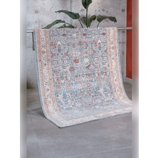 Apex Ambiance 2932 Mavi Sıcak Renk Tonlarını Etnik Desenler ile Buluşturan Yumuşak Tuşeli Makine Halısı