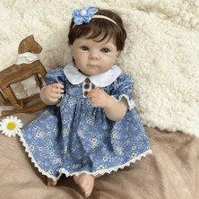 LunaDefano 48 cm (19 Inç) Reborn Bebek Mavi Elbiseli Gerçekçi Full Vinil Bebek 3+ Yaş