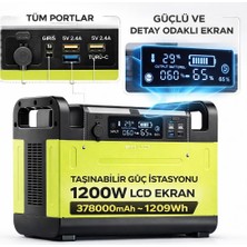 378.000MA Taşınabilir Güç Istasyonu LCD Ekran 1200W 2 Girişli 1209WH Lifepo4 Pil Solar Şarj Destekli