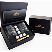 Perlotus Antalya Seri Viski Bardak Seti 2’li Kristal Kadeh Soğutma Taşı Maşalı Mıknatıslı Hediye Kutulu Sertifikalı Erkek Hediye Seti