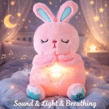 DMR Accessoire Nefes Alan Pembe Renk Sevimli Tavşan Uyku Arkadaşı Sesli Müzikli Işıklı