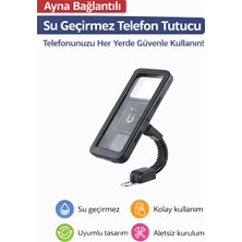 Qasul Motosiklet Için Su Geçirmez Telefon Tutucu Ayna Bağlantılı Şarj Girişli ve Kulaklık Girişli