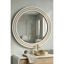 Montesev Antik Ahşap Beyaz Dekoratif Ayna Banyo Lavabo Aynası Yuvarlak Ayna Duvar Aynası