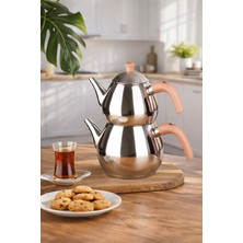 Porsima 1029-1 Damla Bakalit Kulp Orta Boy Paslanmaz Çelik Çaydanlık Takımı - Rose - 1.25-2.00LT