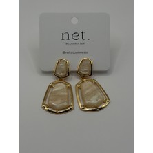 Net.Accessories Krem-Gold Detay Küpe