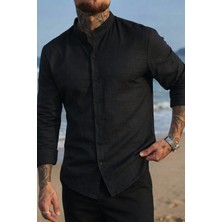 Tarz Cool Erkek Regular Hakim Yaka Keten Görünümlü Gömlek