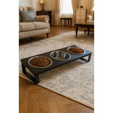 Reyo Ok-Ay Store Yükseltilmiş Kedi ve Küçük Irk Köpek Mama Kabı 3'lü Paslanmaz Çelik Yüzde 10 Eğimli Mama ve Su Standı, Siyah