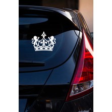 New Jargon Aslan Figürlü Taç Sticker - Aslan Detaylı Taç Oto Sticker - Lüks Oto Aksesuar 15X12CM