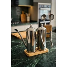 Bambum Standlı 2'li Çok Amaçlı Çelik Demlik Yağlık Yağdanlık 700ML