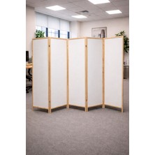 KARAS AHŞAP 5 Kanatlı Ahşap Paravan 225X175 cm Çift Taraflı Beyaz Mdf Masif Çam Çerçeve