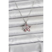 HERŞEYBURDAMODA Çelik Zincir Gümüş Renk Pembe Lotus Model Kadın Kolye