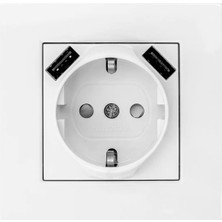 Viko Karre-Meridian 90970X92 Topraklı 2 Usb’li 5V-2A Çocuk Korumalı Priz Beyaz (Komple) Viko