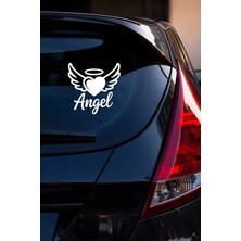 New Jargon Kanatlı Kalp Sticker - Angel Yazılı Oto Sticker - Araba Motor Kask Sticker 15X15CM