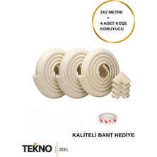 Teknozeel Kauçuk Krem Renk 6 Metre Kenar ve 4 Adet Köşe Koruyucu - Bebek Çocuk Masa Koruma Seti