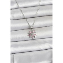HERŞEYBURDAMODA Çelik Zincir Gümüş Renk Pembe Papatya Model Kadın Kolye