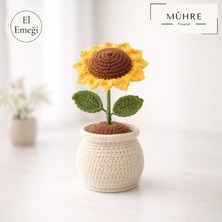 Mühre Saksıda Ayçiçeği Demeti Hediyelik %100 Pamuklu Organik Amigurumi Örgü Doğumgünü Hediye