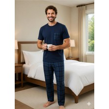 Sude Homewear Erkek Ekoseli Cepli Kısa Kollu Pijama Takımı