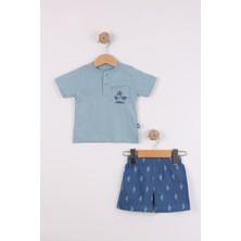 Joy Kids Erkek Bebek Palmiye Baskılı Takım (9-24AY) (Mavi)