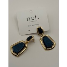 Net.Accessories Lacivert-Gold Detay Küpe