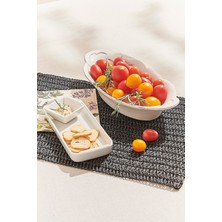 Paşabahçe Beyaz Arabesque Seramik Oval Fırın Kabı 31 cm - 1 Adet