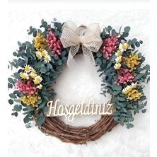 Lolipophobi Bahar Çiçekli Okaliptuslu Yazılı Kapı Süsü, Çelenk, Hediye, Paptya, Yapay Çiçek, Okaliptus, Cipso, Dekor