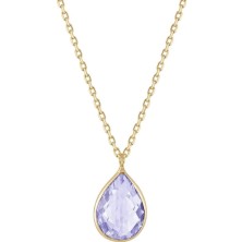 Hakan Mücevherat Damla Mor Renk Taşlı Minimal 14 Ayar Altın Kolye 1 cm