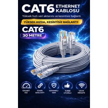 AŞIK STORE Cat6 Ethernet Kablosu 30M Gigabit Lan Kablosu Yüksek Hızlı Internet Kablosu