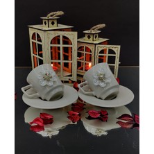 KirLinova Beyaz Çiçek Kahve Fincanı 2li Set