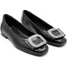 Venüs %100 Deri Comfort Babet Ayakkabı Siyah Rugan