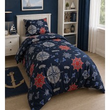 Denizli Çeyiz Tek Kişilik Çarşafı Lastikli Nevresim Takımı Denizci Marine