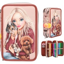 Topmodel Fur Ever Friends Üç Bölmeli Dolu Kalem Kutusu - Pudra Pembe & Ponponlu