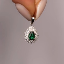 Hakan Mücevherat Yeşil Damla Taşlı Beyaz Altın 14 Ayar Kolye Ucu