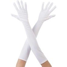 Pileli Store Beyaz Renk Dirseğe Kadar Uzun Kumaş Eldiven 40 cm