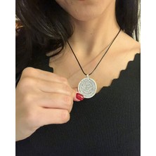 Vintage Takı Siyah Deri Ipli Gümüş Kaplama Maya Takvimi Kolye