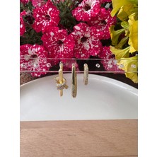 Ebru Çitak Gold 3 Farklı Model Zirkon Taşlı Küpe