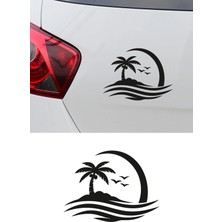 New Jargon Palmiye Ada Oto Sticker - Tropik Ada Araç Cam Sticker - Yaz Temalı Araba Sticker 15X11CM