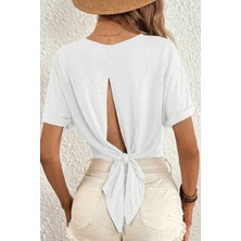 Cool Tarz Sırt Dekolteli Bağlama Detaylı Yazlık Kadın T-Shirt Bluz