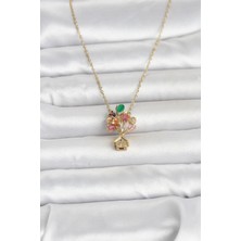 HERŞEYBURDAMODA Çelik Zincir Gold Renk Uçan Balon Ev Figür Kadın Kolye