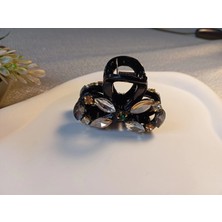 Euro Aksesuar Premium Koleksiyon Kristal Taşlı ve Markiz Kesim Cam Detaylı Orta Boy Mandal Toka - 5 cm