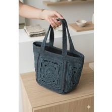 Linas Collection El Örgüsü Antrasit Granny Square Tote Çanta
