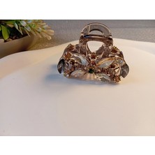 Euro Aksesuar Premium Koleksiyon Kristal Taşlı ve Markiz Kesim Cam Detaylı Orta Boy Mandal Toka - 5 cm