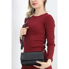 Lovely Store Kroko Desenli 3 Gözlü Günlük Kadın Mini El & Omuz ÇANTASI(24X12)