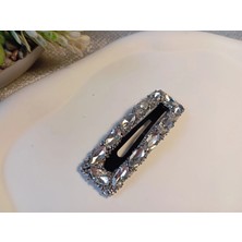 Euro Aksesuar 7 cm Kristal Markiz Taşlı Gümüş Renk Lüks Çıt Çıt Toka