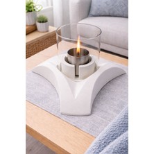 AkanArt Studio Beyaz Masa Şöminesi - Cam Hazneli