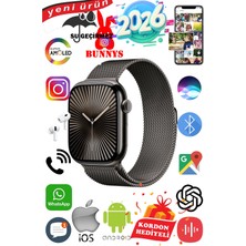 Bunnys Apple iPhone 12 Mini Uyumlu Su Geçirmez Akıllı Saat 45MM Kordon Hediyeli 4gb Amoled Ekran