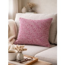 Mrs.Gugar Fuşya & Krem Dokuma Kırlent 43 x 43, Modern Keten Dokulu Dekoratif Kılıf