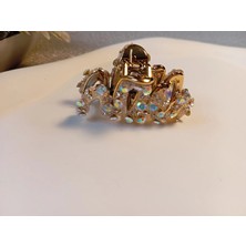 Euro Aksesuar Işıltılı Metalik Gövdeli Kristal Taşlı Lüks Mandal Toka - 4 cm