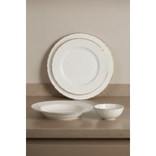 İpek Porselen 6 Kişilik 24 Parça Krem Platin Yaldızlı Porselen Yemek Takımı Lisa – Şık Sofra Seti