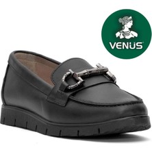 Venüs Agev Hakiki Deri Ortopedik Kadın Casual Babet Ayakkabı Siyah